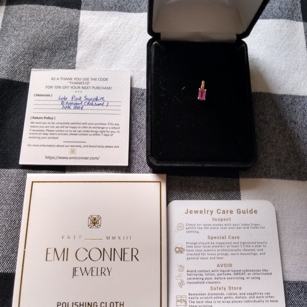 Emerald cut Pink Sapphire & Diamond Hidden Star Pendant Necklace